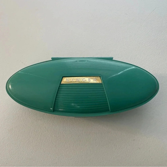VINTAGE 60'S SINGER Box Case Sewing Accessories W/ Buttonholer Attachments Teal - Picture 1 of 11